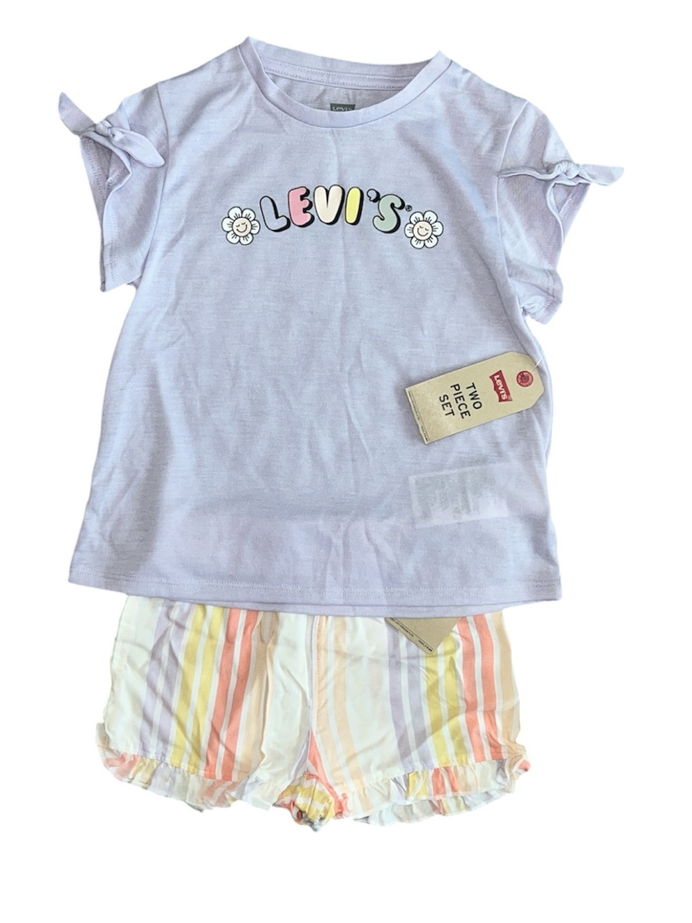 Levi's Girls' Lavender Tee & Pastel Stripe Shorts Set Size 6X